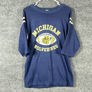 VTG Artex Michigan Wolverines Shirt Adult L Blue Single Stitch Half Sleeve 80s